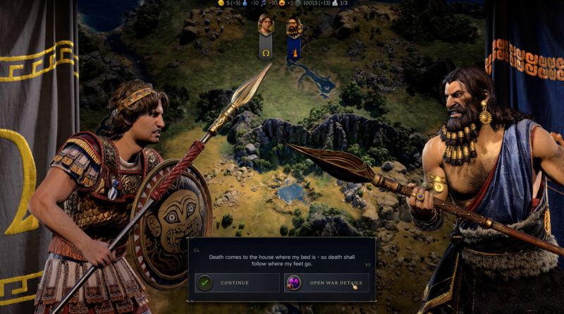 Two Civilization VII leaders facing off during a diplomatic war declaration