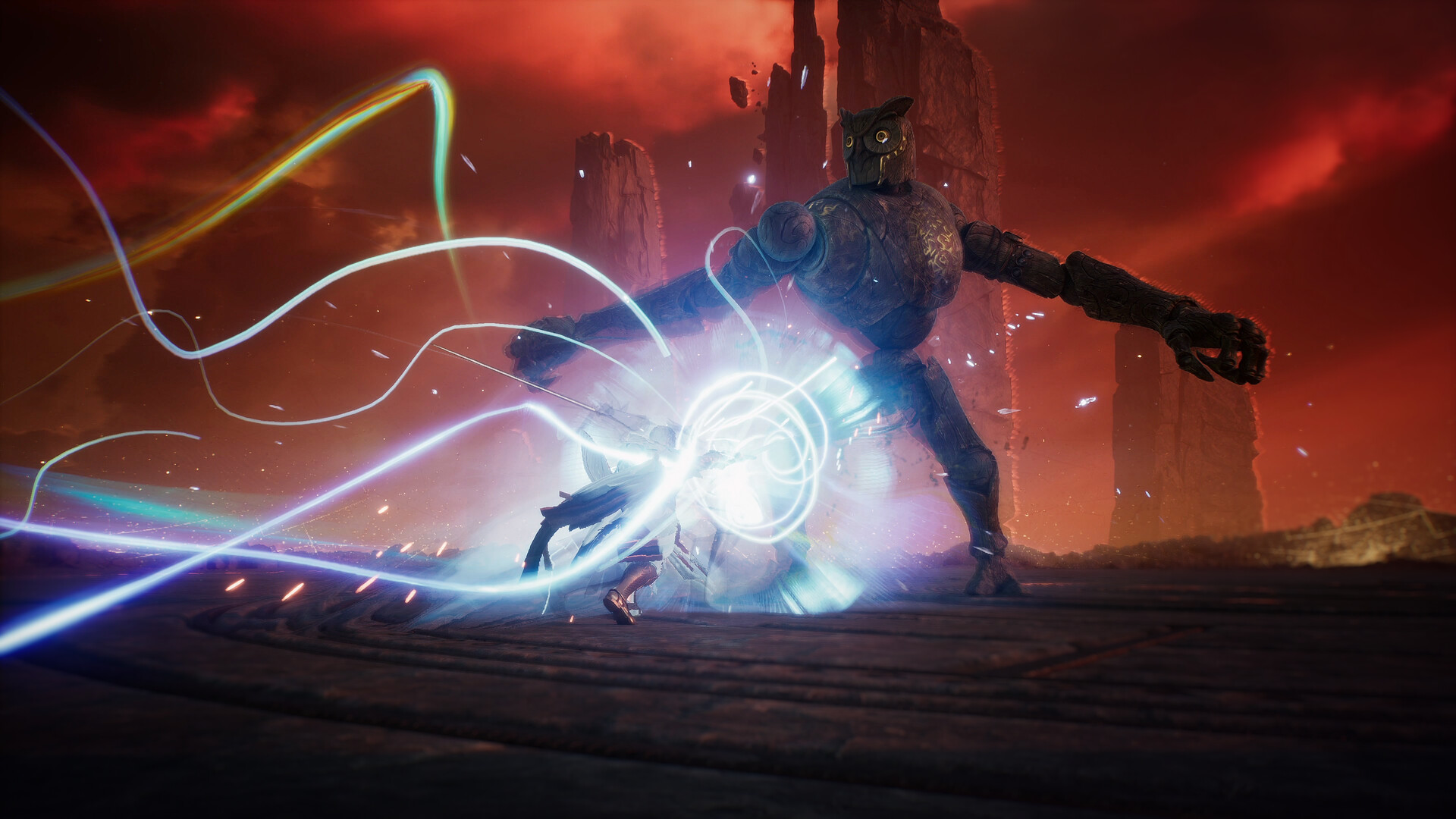 An AION 2 Daeva unleashing lightning magic against a towering enemy