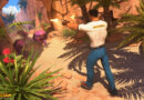 Sam Stone firing dual pistols at purple horned enemies in an oasis canyon in Serious Sam: The Third Encounter