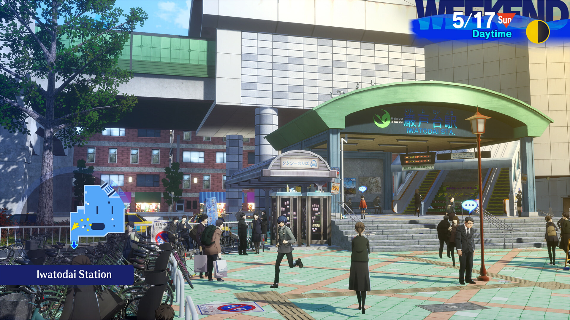 The protagonist walking through Iwatodai Station in Persona 3 Reload