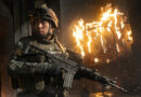 Modern Warfare 4 best settings, a soldier aiming his rifle in front of a burning building