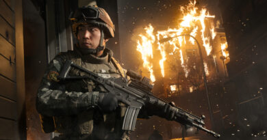 Modern Warfare 4 best settings, a soldier aiming his rifle in front of a burning building