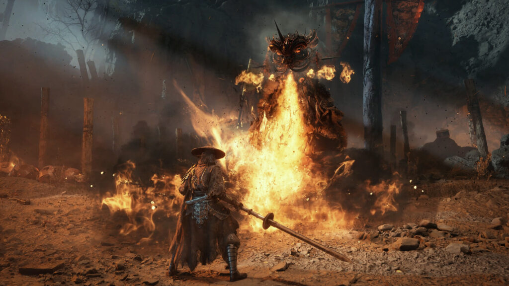 Official Phantom Blade Zero screenshot of Soul facing a burning demonic enemy in combat